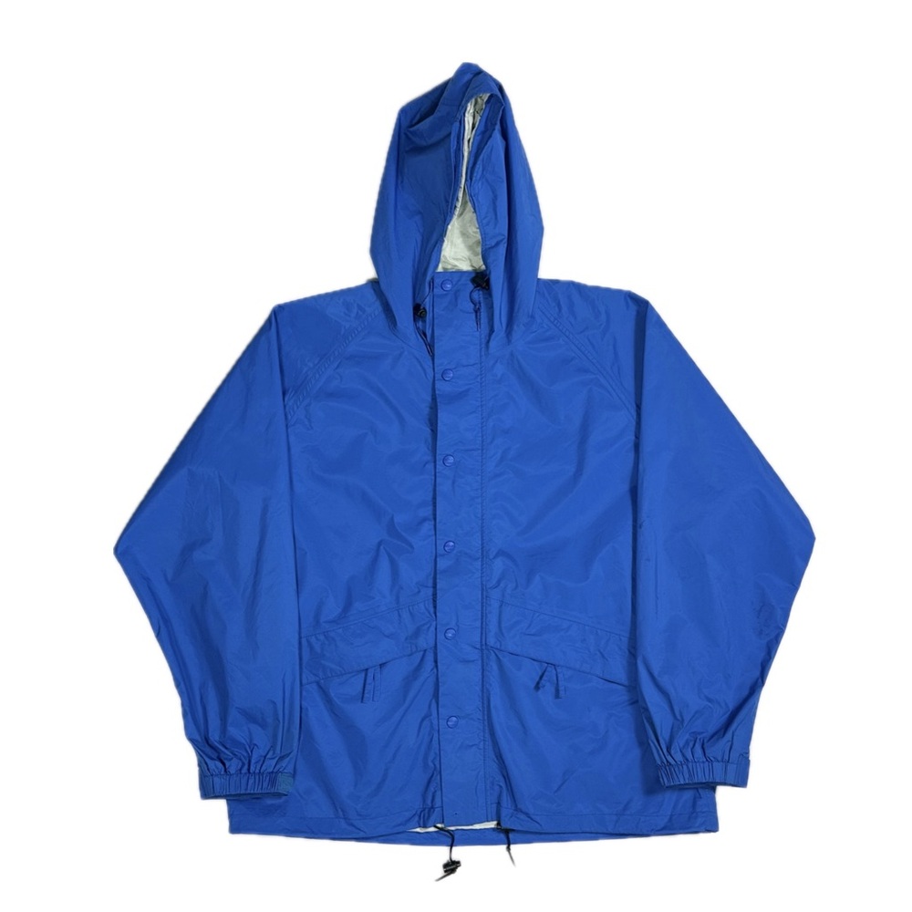 Vintage LL Bean 100% nylon blue zip snap up windbreaker Stowaway jacket men's XL